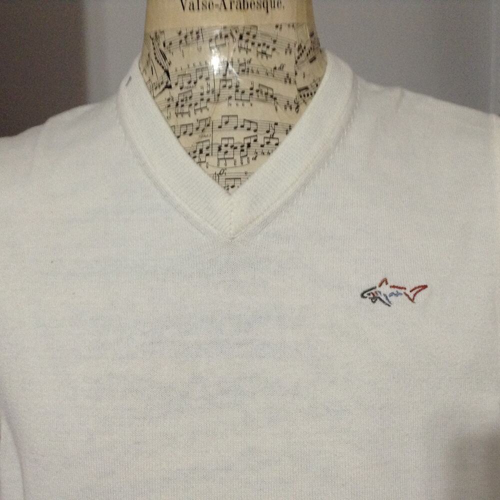 Greg Norman Sweater Vest Mens Size M White Sleeveless Golf Pullover Shark